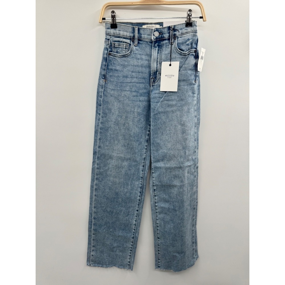 Hidden Logan Dad Jeans Womens 24 Blue Denim Frayed Hem High-Rise Relaxed Fit NWT
